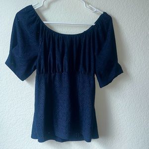 Blue Short Sleeve Off Shoulder top With Eyelet Detail